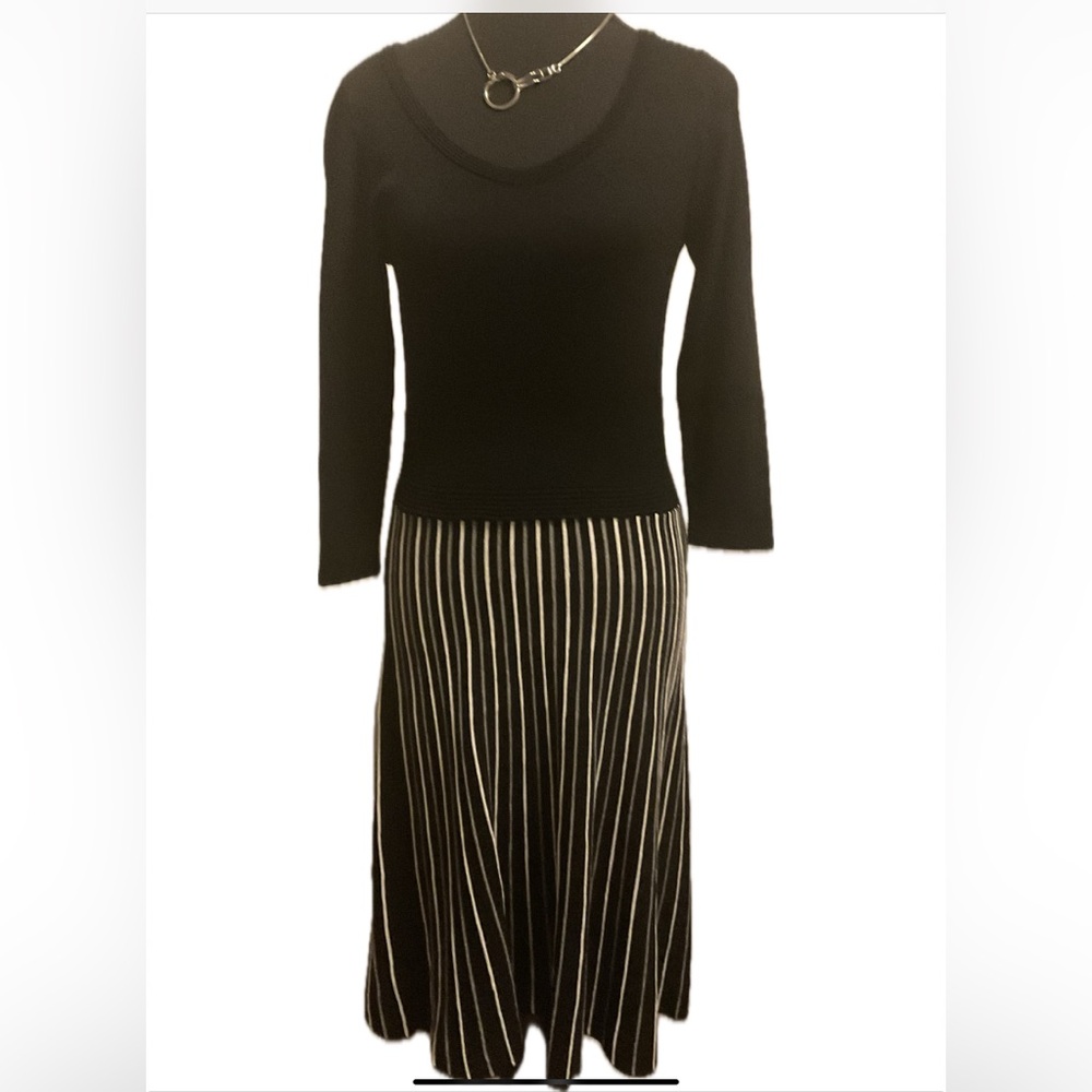 RW&CO. Elegant Black and White Fit & Flare Sweater Dress